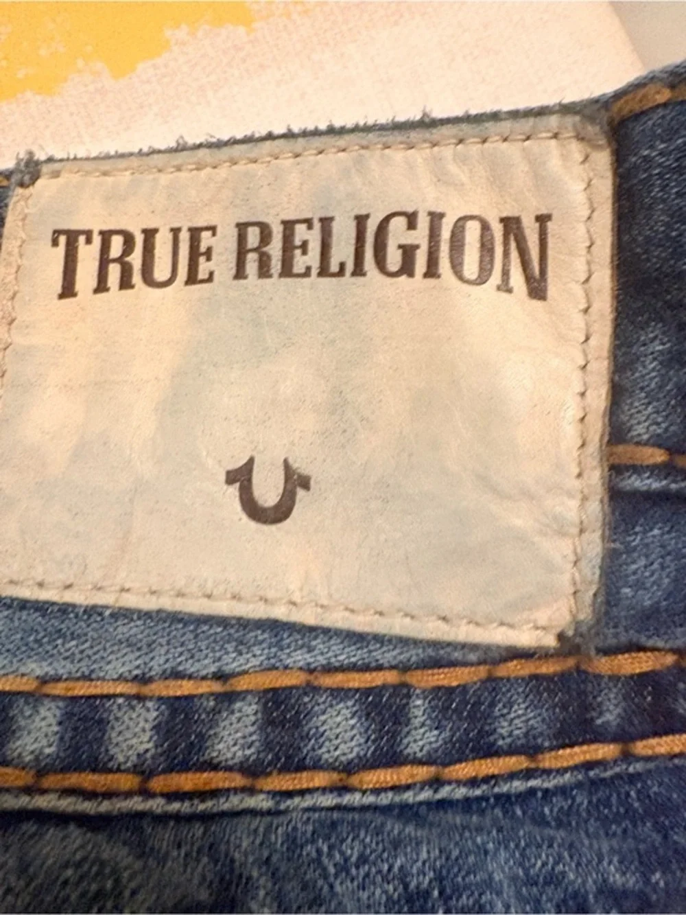 True Religion Men's Dark Blue Bootcut Jeans with Contrast Stitching